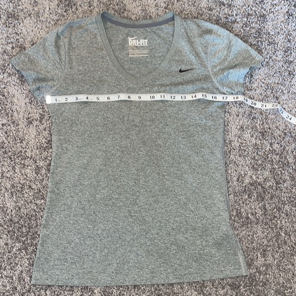 Women's Nike Dri- Fit V-neck Gray Regular Fit Short Sleeve Shirt - Picture 3 of 6